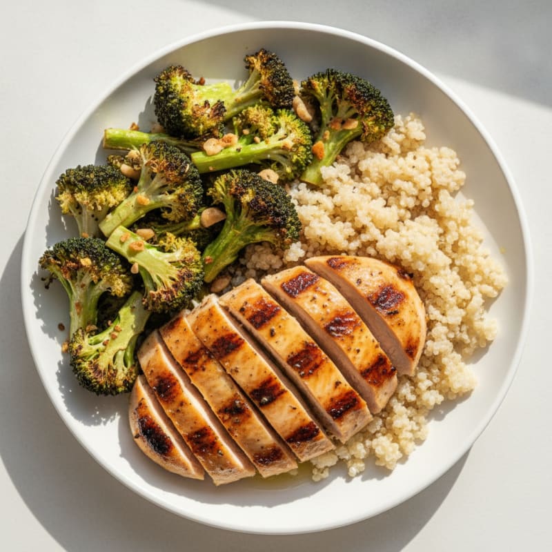 Grilled Chicken Breast with Roasted Broccoli and Quinoa