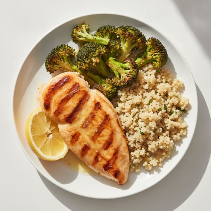 Grilled Chicken Breast with Roasted Broccoli and Quinoa