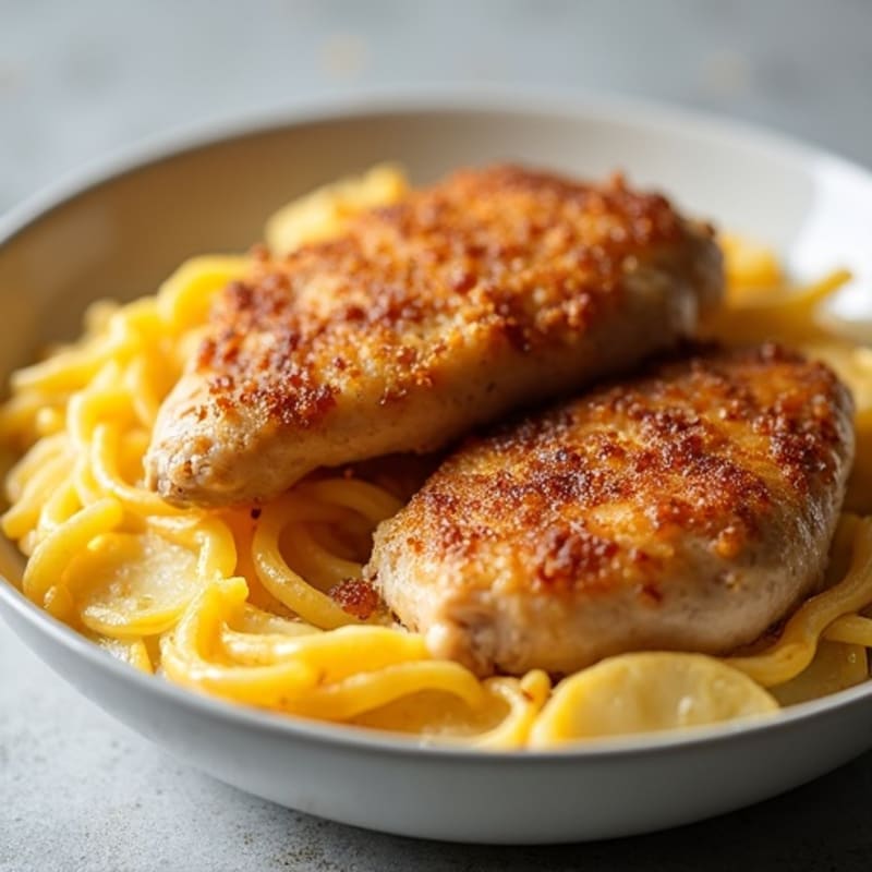 Crispy Baked Chicken Thighs with Creamy Garlic Scalloped Potatoes
