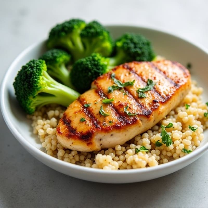 Grilled Chicken Breast with Quinoa and Steamed Broccoli