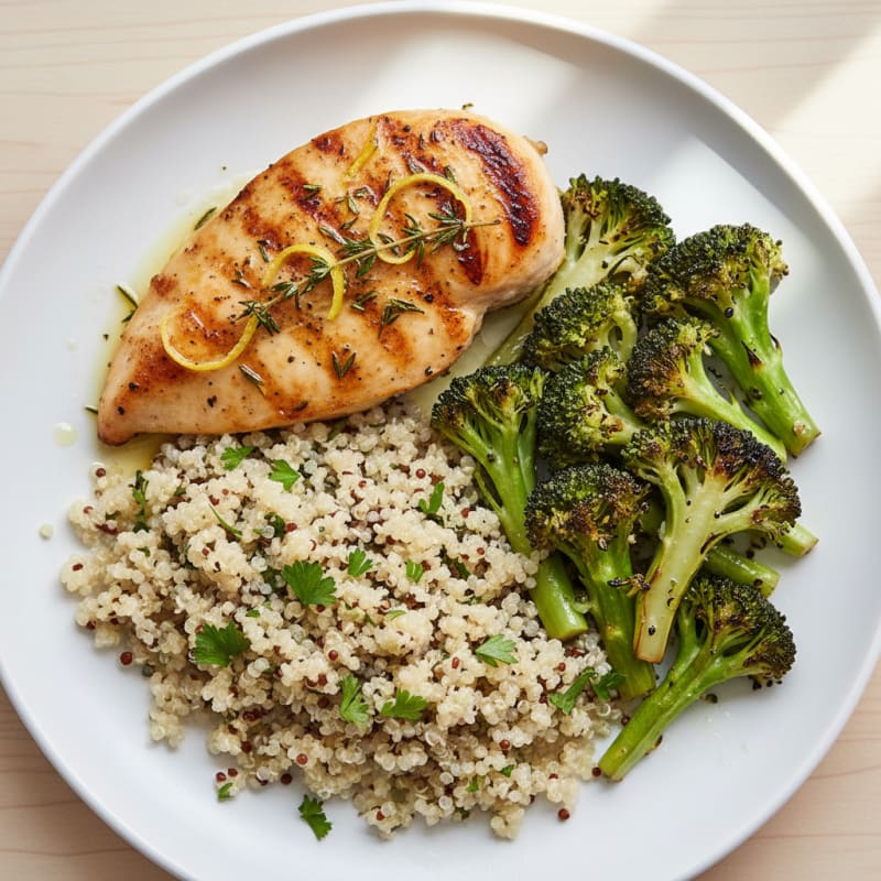 Grilled Chicken Breast with Quinoa and Roasted Broccoli