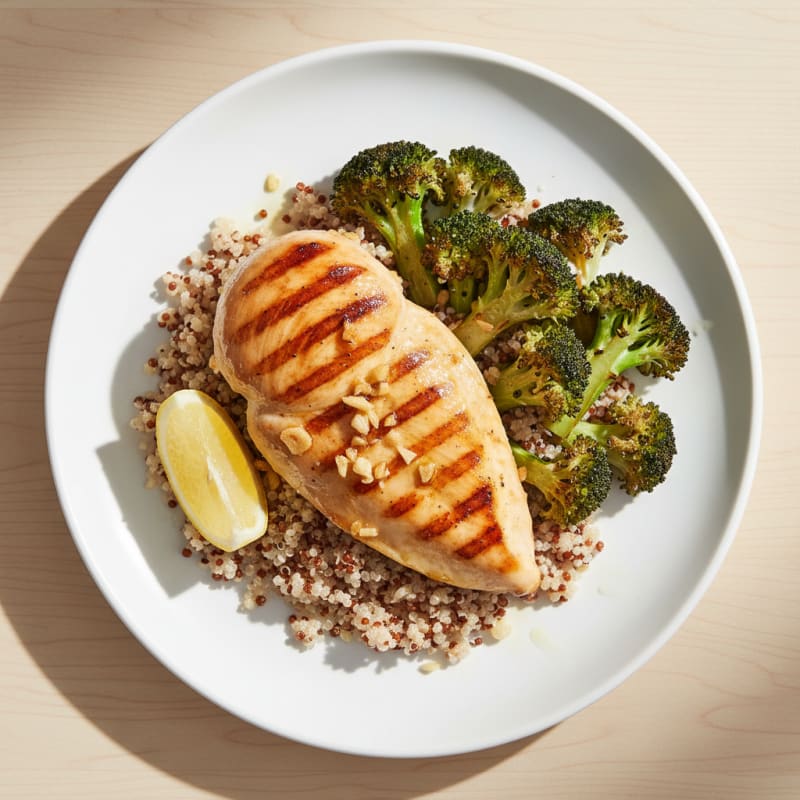 Grilled Chicken Breast with Quinoa and Roasted Broccoli
