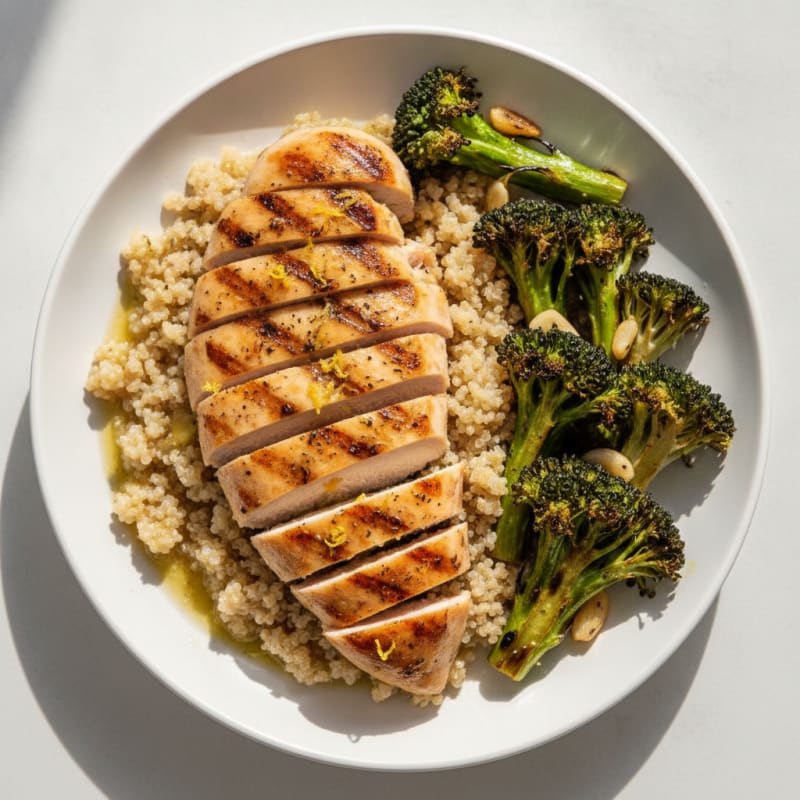 Grilled Chicken Breast with Quinoa and Roasted Broccoli