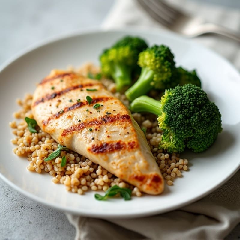 Grilled Chicken Breast with Quinoa and Roasted Broccoli