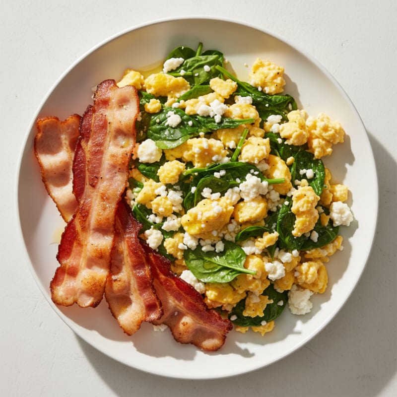 Cottage Cheese Scramble with Spinach and Turkey Bacon