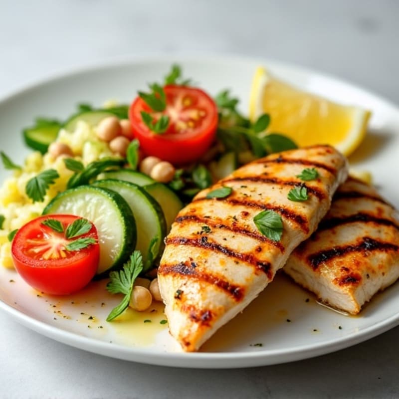Grilled Chicken Breast with Cucumber Tomato Salad