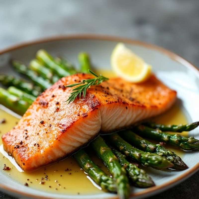 Crispy Pan-Seared Salmon with Roasted Asparagus