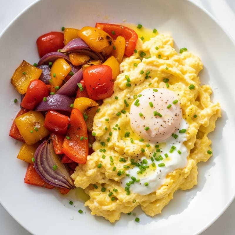 Hearty Scrambled Eggs with Roasted Vegetables