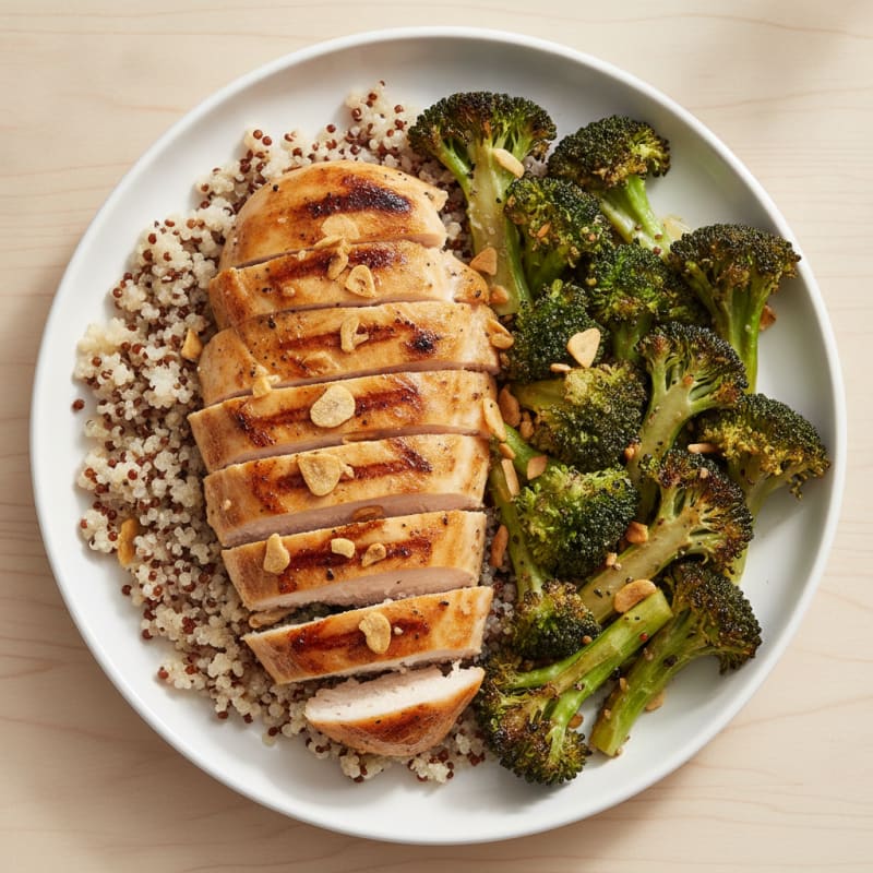 Grilled Chicken Breast with Quinoa and Roasted Broccoli