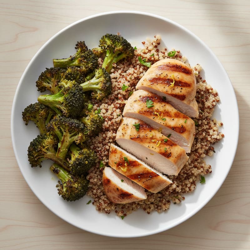 Grilled Chicken Breast with Quinoa and Roasted Broccoli