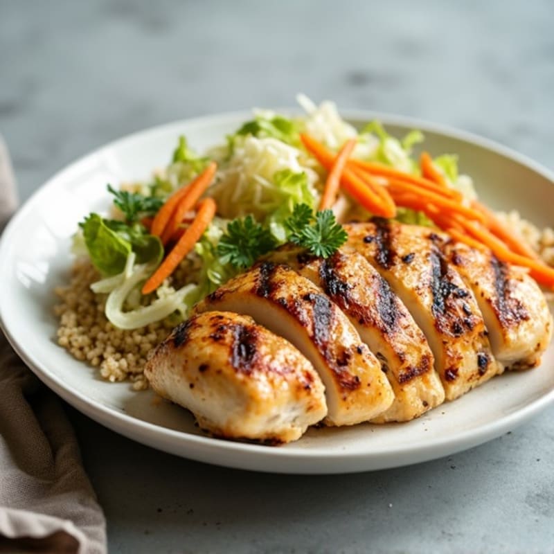 Grilled Chicken Breast with Crunchy Cabbage Slaw and Quinoa