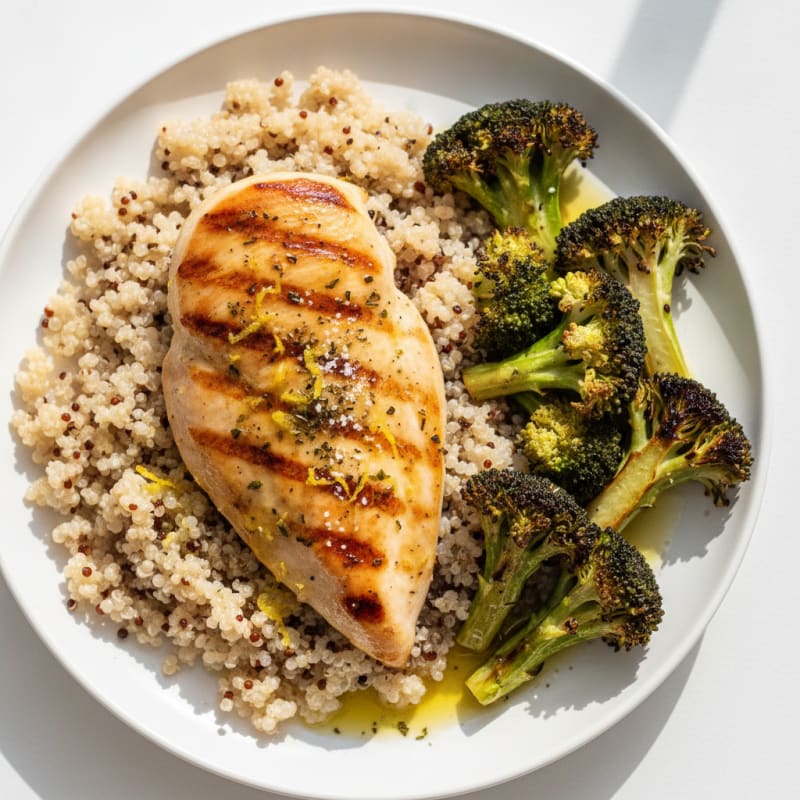 Grilled Chicken Breast with Quinoa and Roasted Broccoli