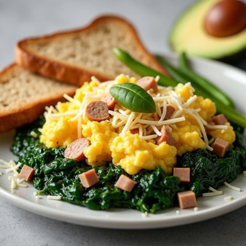 Egg White Scramble with Turkey Sausage and Sautéed Spinach