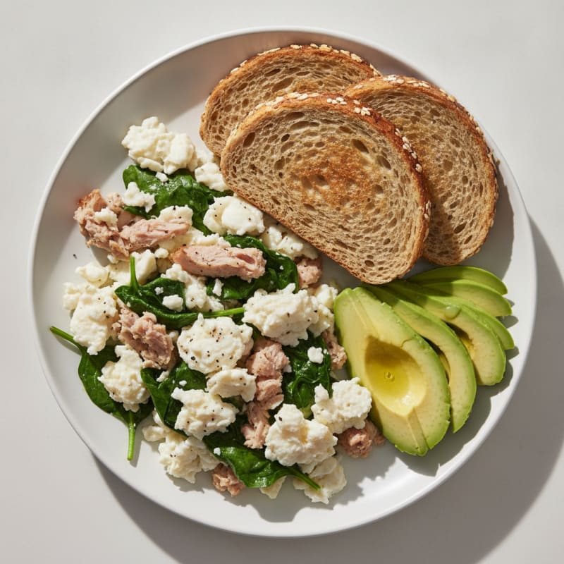 Scrambled Egg Whites with Smoked Turkey and Sautéed Spinach