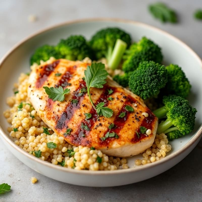Grilled Chicken Breast with Quinoa and Roasted Broccoli