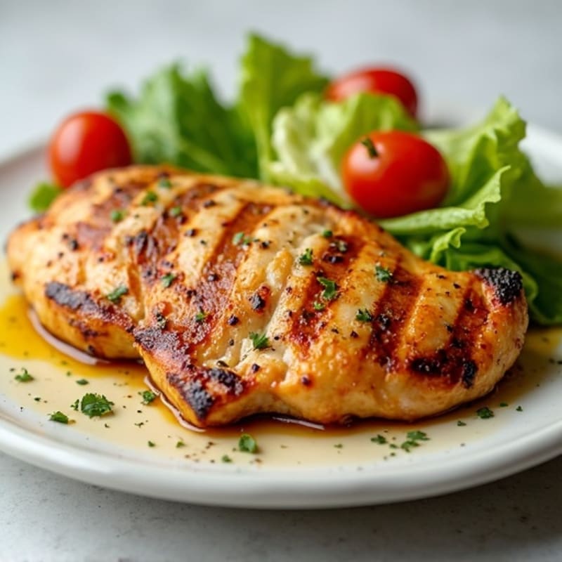 Grilled Chicken Breast with Crisp Romaine and Cherry Tomato Salad