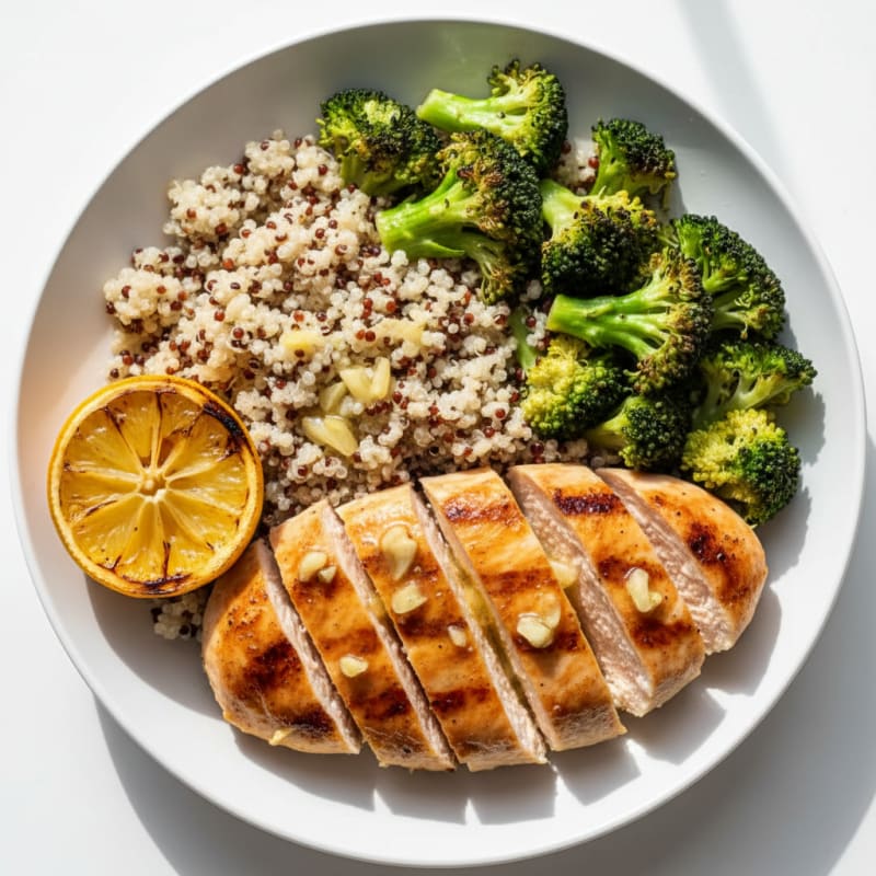 Grilled Chicken Breast with Quinoa and Roasted Broccoli