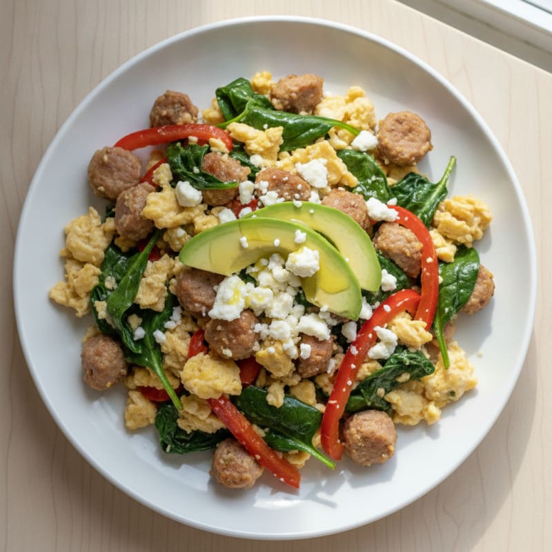 Egg White and Turkey Sausage Scramble with Spinach