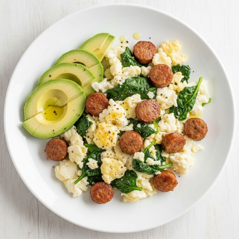 Egg White Scramble with Spinach and Turkey Sausage