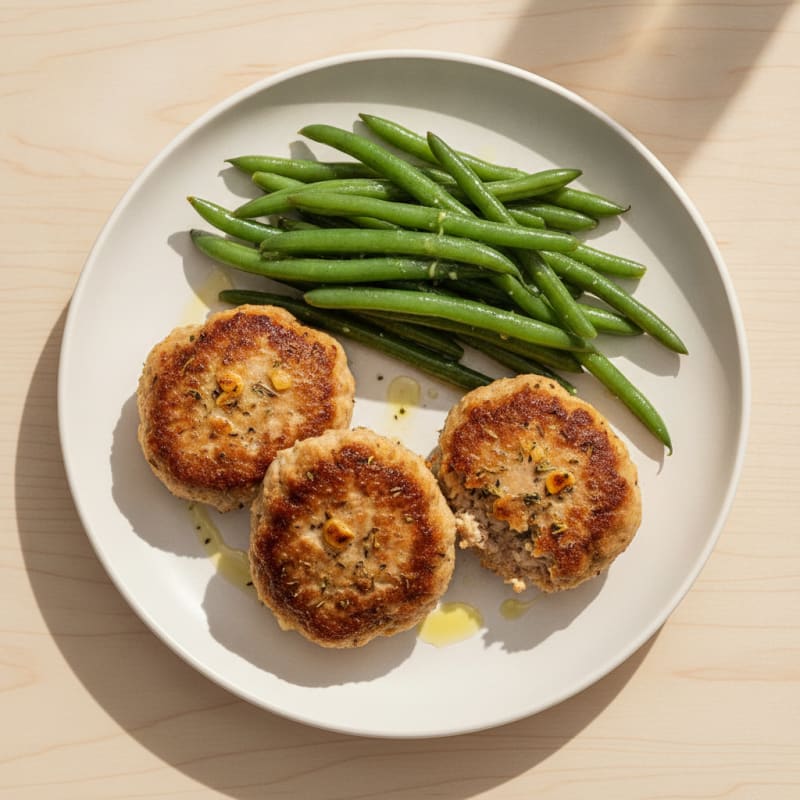 Seared Turkey Patties with Steamed Green Beans