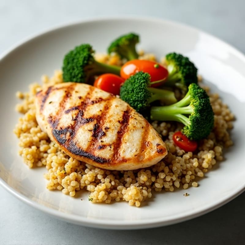 Grilled Chicken Breast with Quinoa and Roasted Broccoli