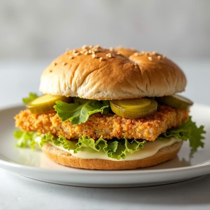 Crispy Baked Cod Sandwich with Fresh Lettuce and Tangy Pickles