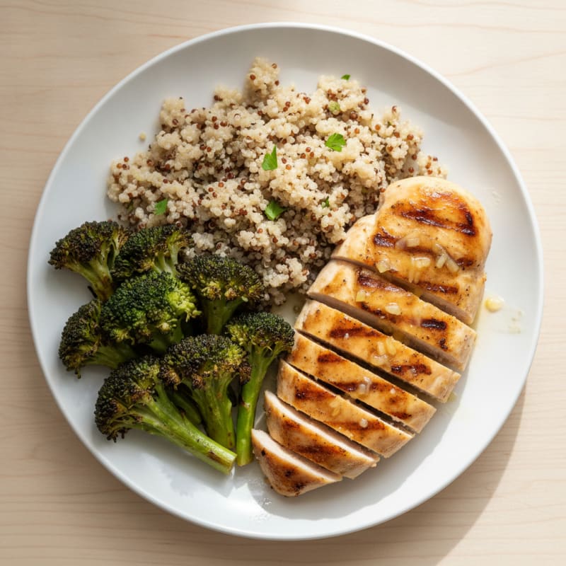 Grilled Chicken Breast with Roasted Broccoli and Quinoa