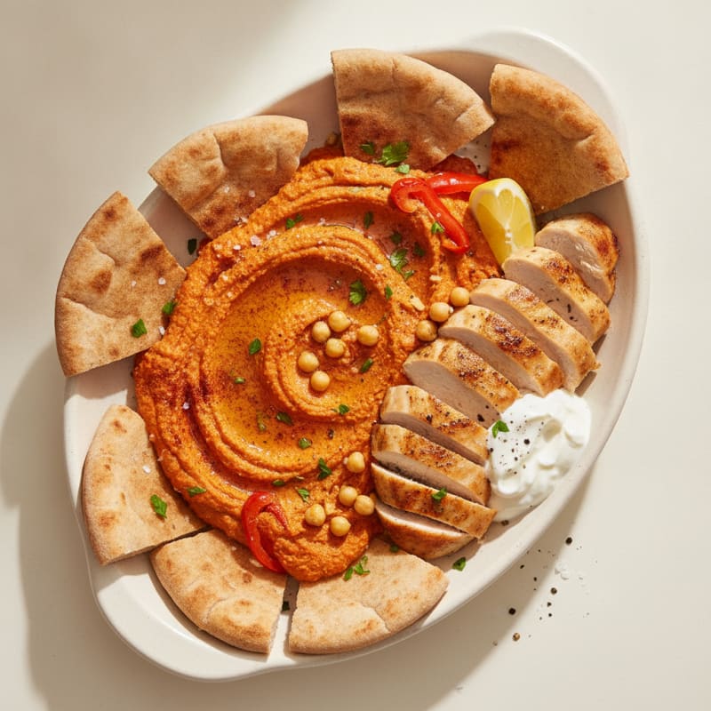 Roasted Red Pepper Hummus with Toasted Pita