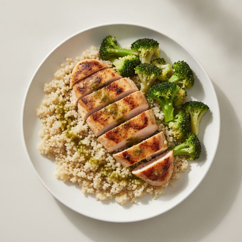 Grilled Chicken Breast with Steamed Broccoli and Quinoa