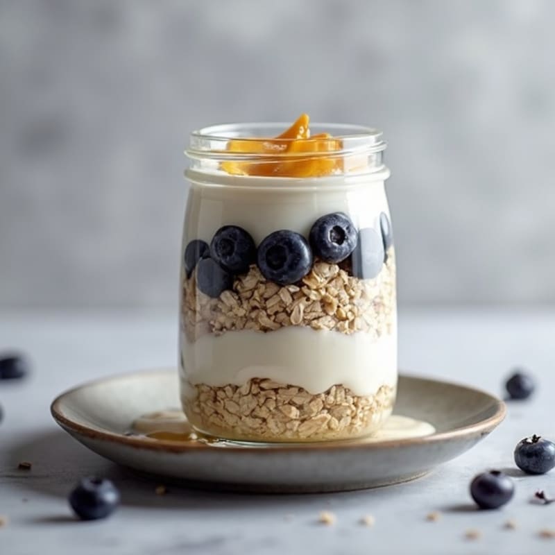 Vanilla-Maple Blueberry Protein Overnight Oats