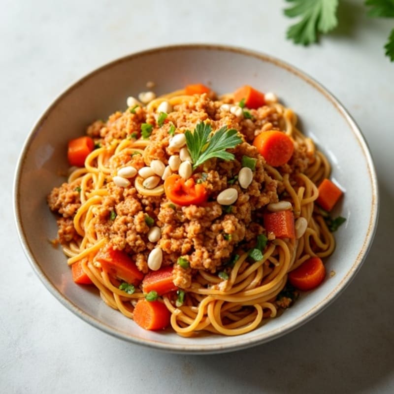 Spicy Ground Chicken Noodles with Crunchy Peanuts