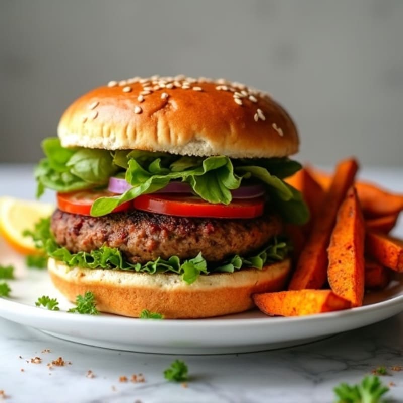 Lean Turkey Burger with Crispy Sweet Potato Fries