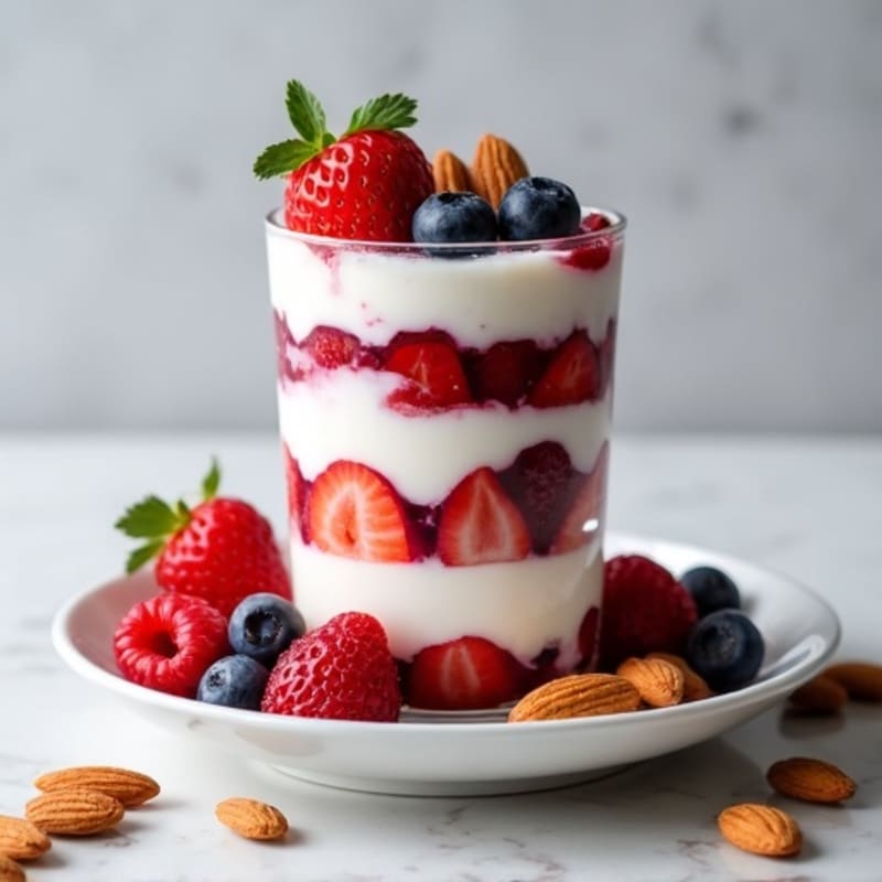 Greek Yogurt Protein Parfait with Mixed Berries and Almonds
