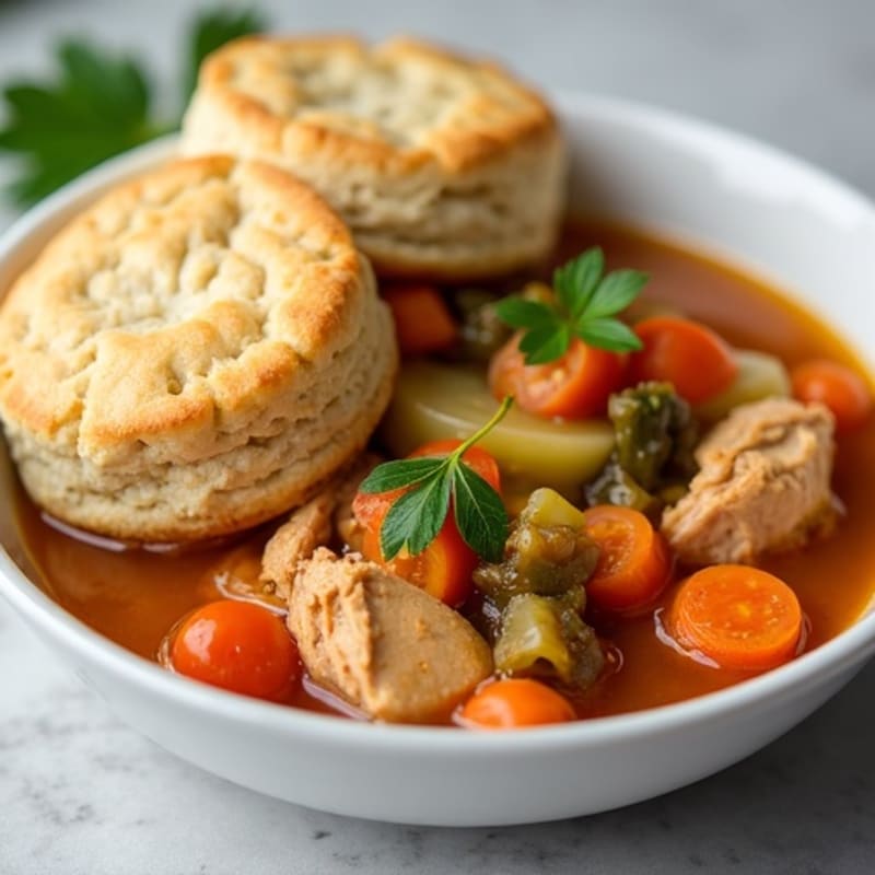 Hearty Chicken and Vegetable Stew with Fluffy Herb Drop Biscuits