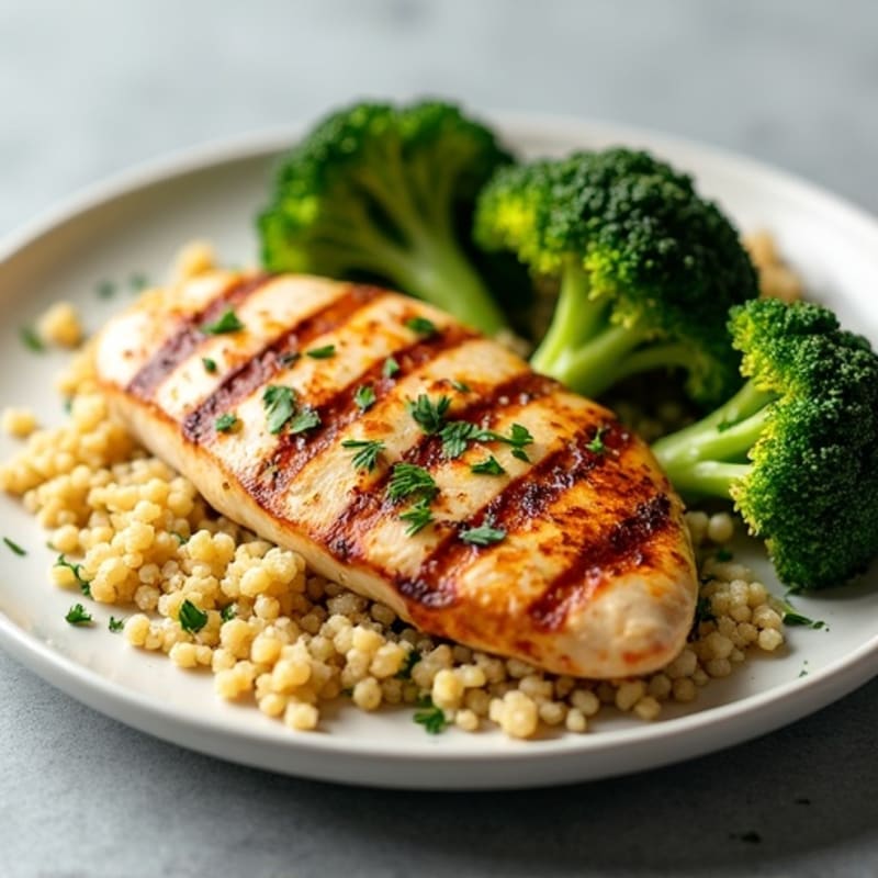 Grilled Chicken Breast with Quinoa and Roasted Broccoli