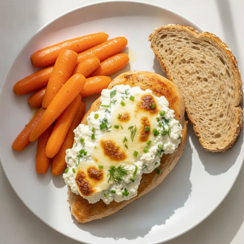 Oven-Baked Chicken Breast with Herbed Cottage Cheese and Steamed Carrots
