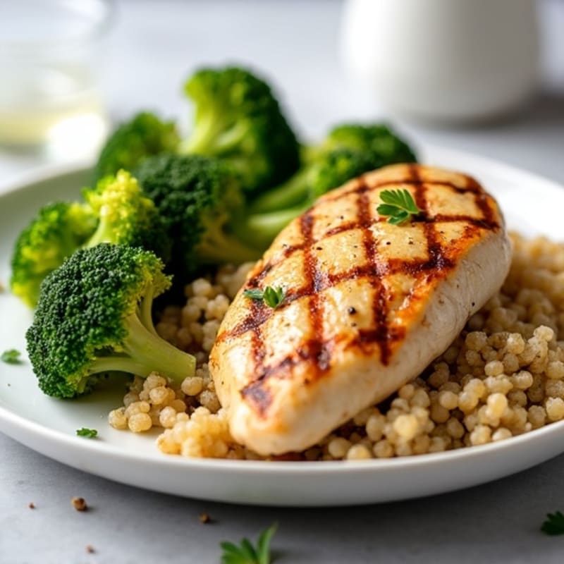 Grilled Chicken Breast with Quinoa and Roasted Broccoli