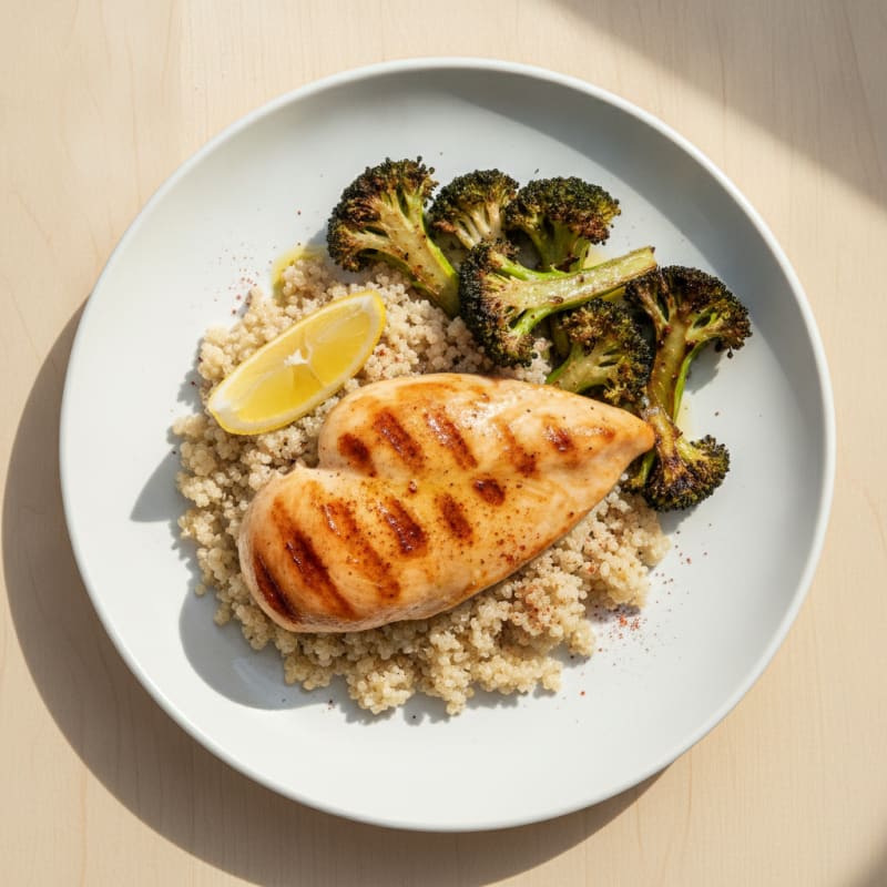 Grilled Chicken Breast with Quinoa and Roasted Broccoli