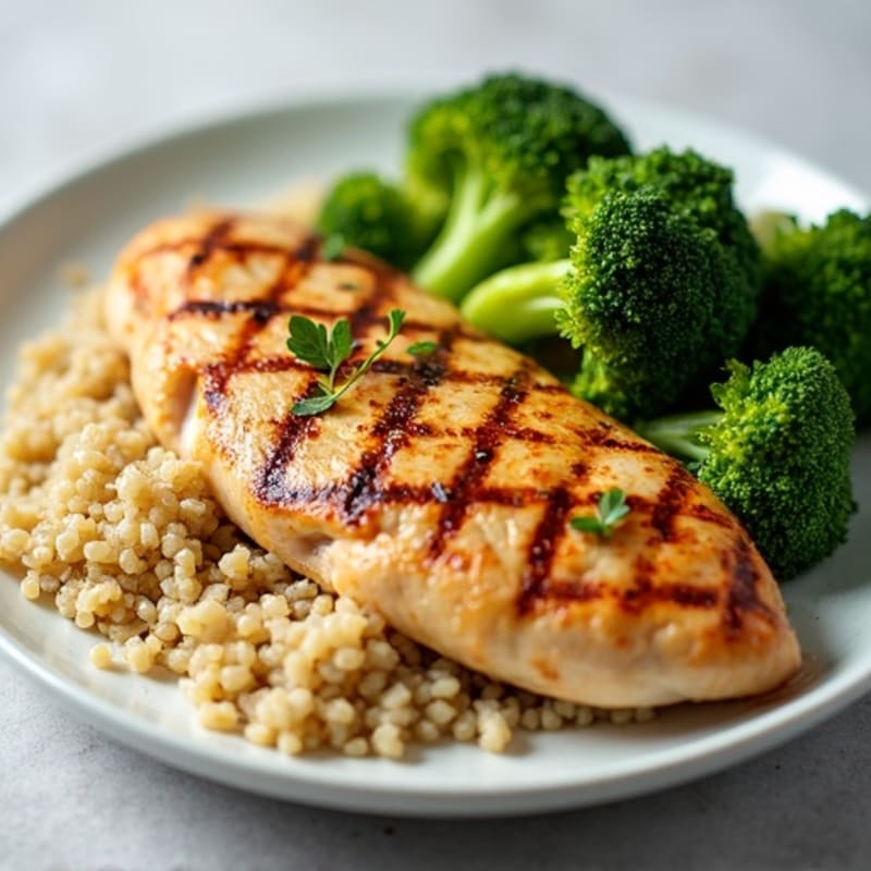 Grilled Chicken Breast with Roasted Broccoli and Quinoa