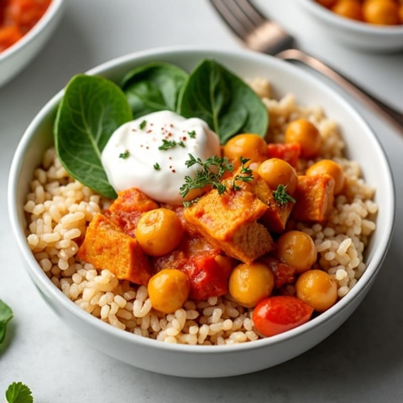 Creamy Spiced Chickpea and Tomato Stew with Fluffy Brown Rice
