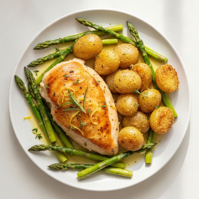 Lemon Herb Roasted Chicken with Asparagus