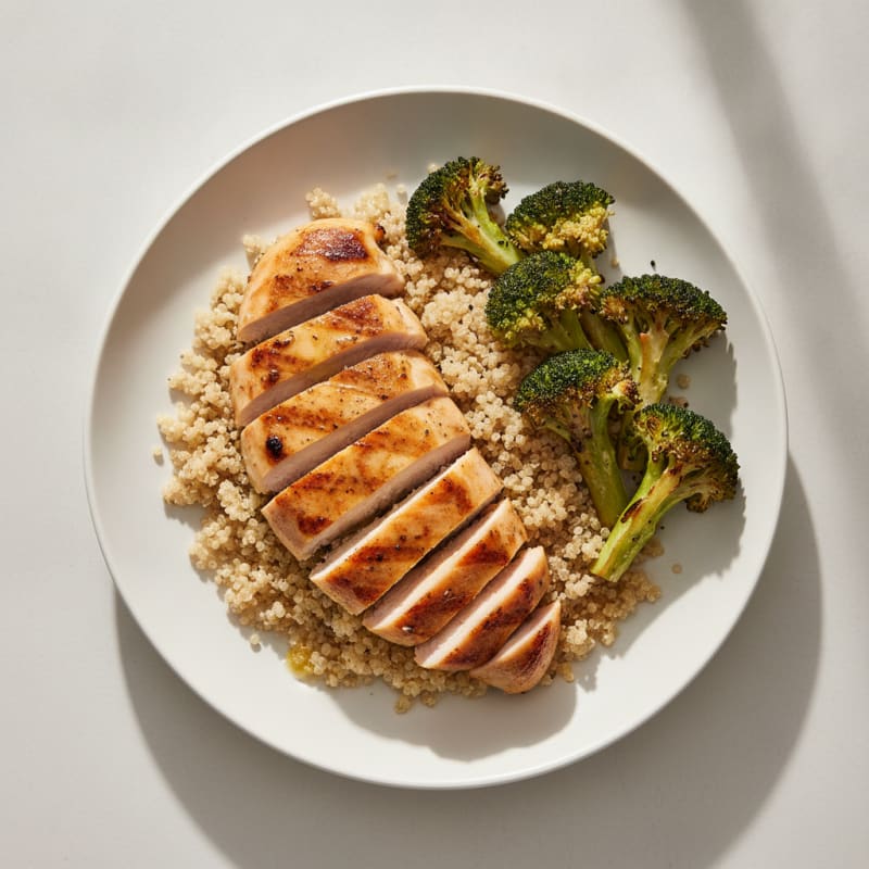 Grilled Chicken Breast with Quinoa and Roasted Broccoli