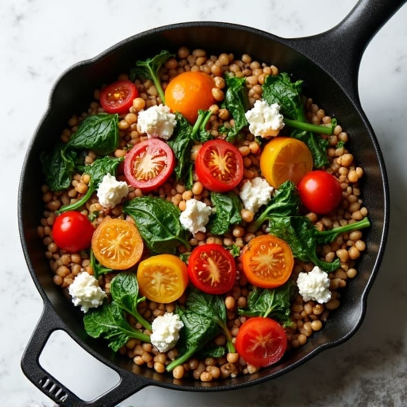Lentil and Cottage Cheese Skillet with Spinach and Tomatoes