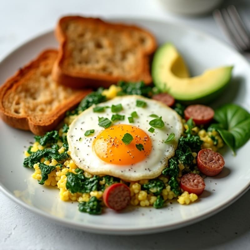 Egg White and Spinach Scramble with Turkey Sausage