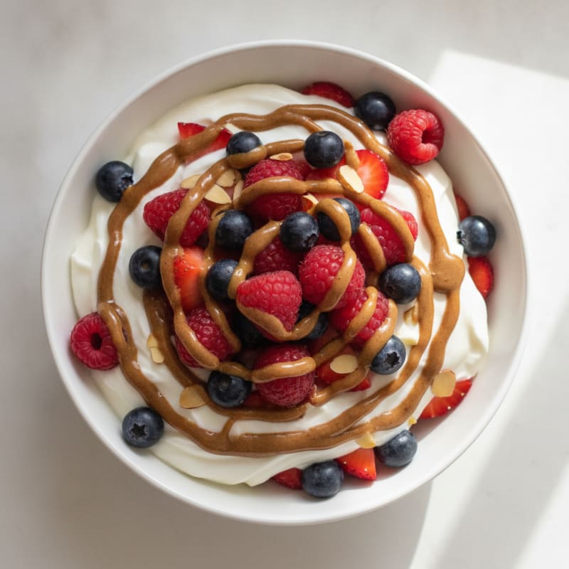 Greek Yogurt Protein Parfait with Mixed Berries and Almond Butter
