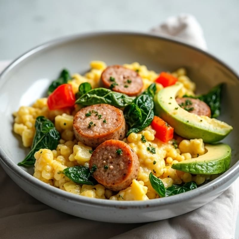 Egg White and Turkey Sausage Scramble with Cottage Cheese