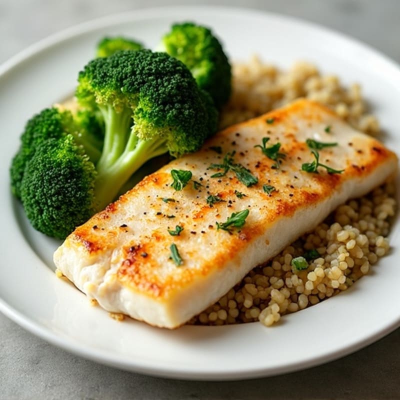Seared Tilapia with Steamed Broccoli and Quinoa
