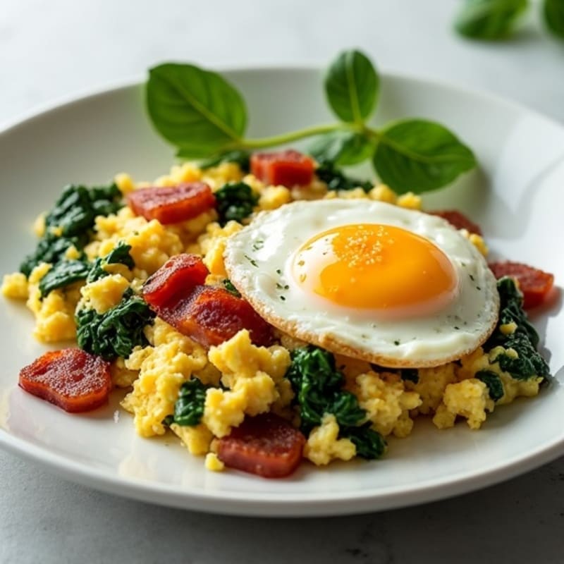 Cottage Cheese Scramble with Spinach and Turkey Bacon