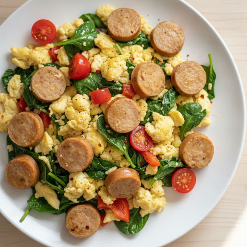 Egg White and Turkey Sausage Scramble with Spinach