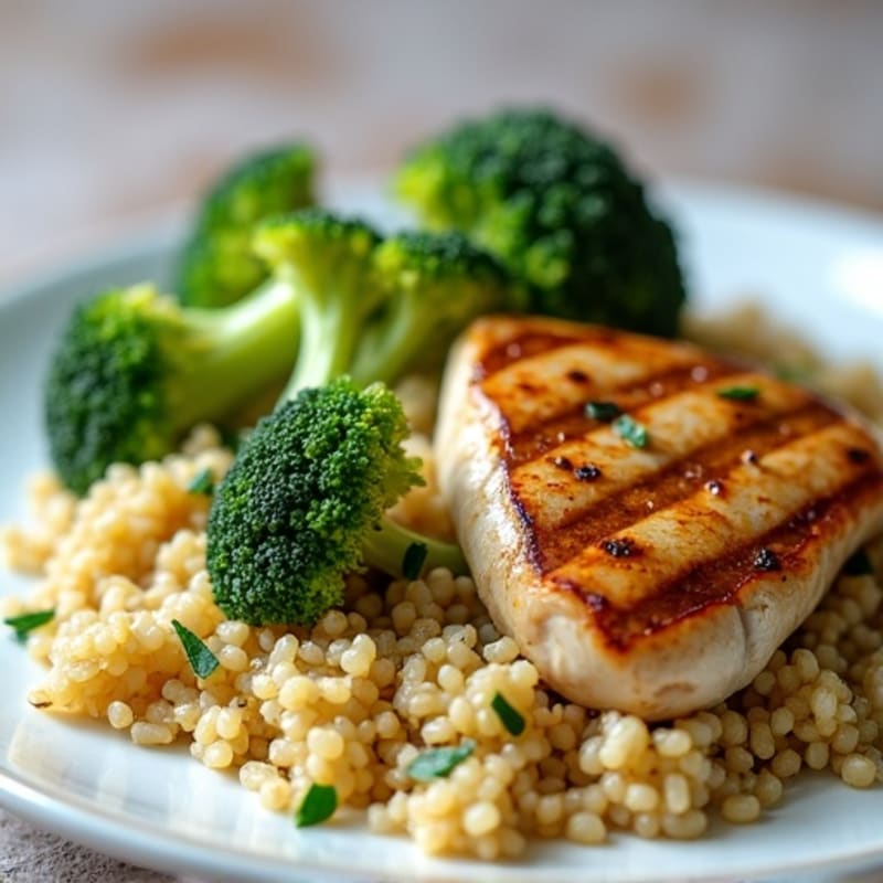 Grilled Chicken Breast with Quinoa and Roasted Broccoli